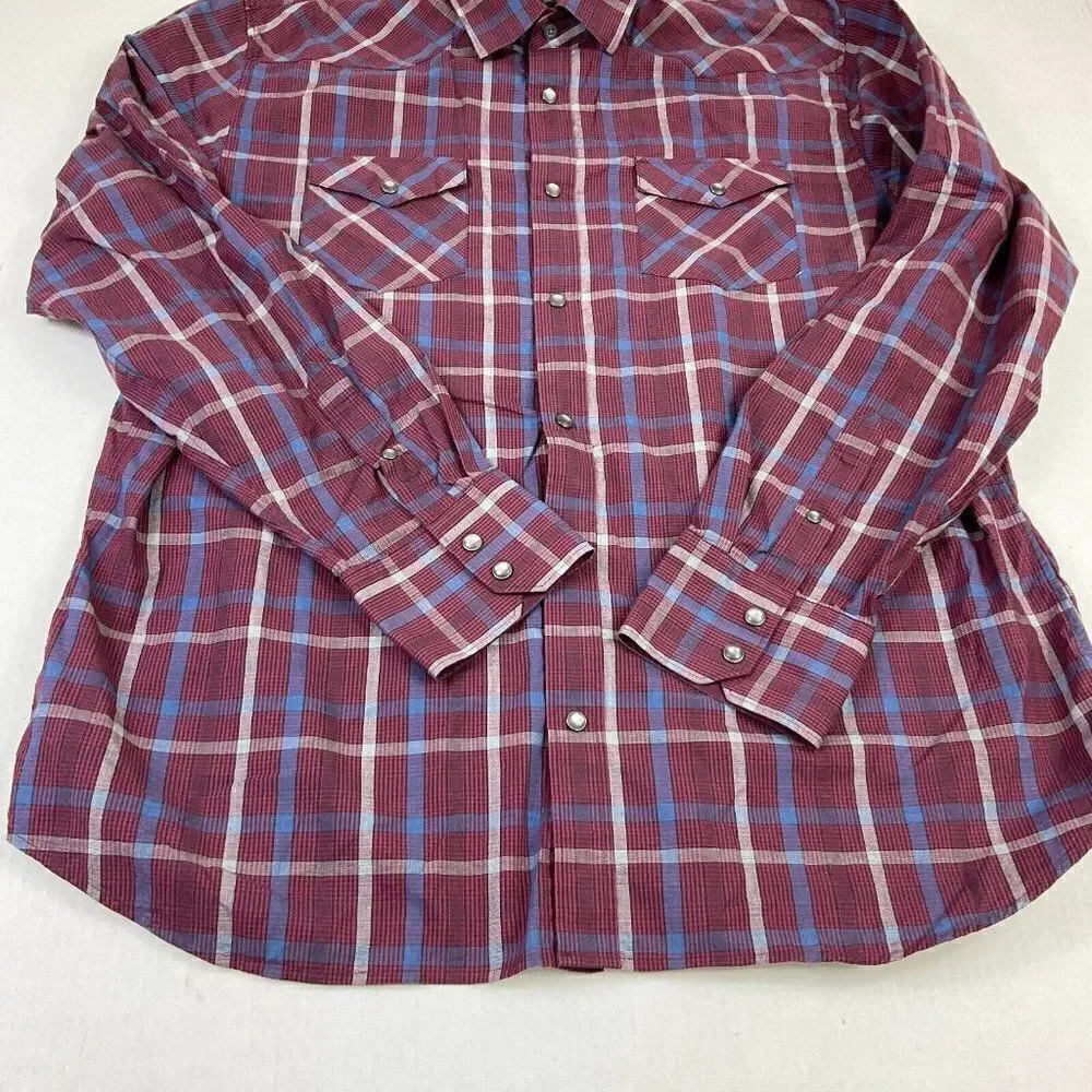 Banana Republic Mens Western Snap Button Shirt Plaid Long Sleeve Pockets Top XL